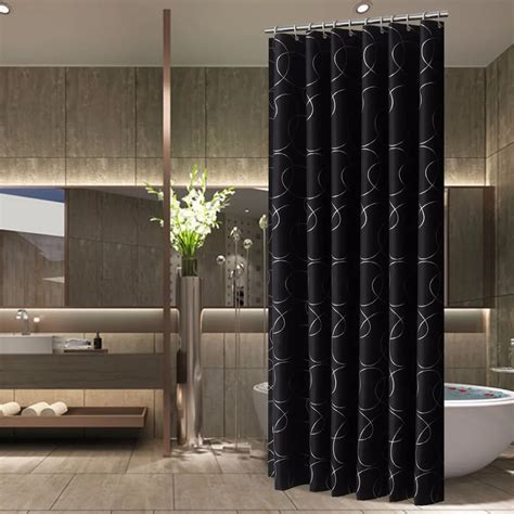 Black Designer Mildew Free Water Repellent Fabric Shower Curtain Liner Bathroom Polyester