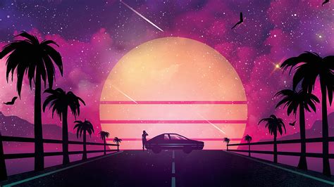 Synthwave Neon Sunset Palm Trees Car 4k 5k Hd Vaporwave Wallpapers Hd Wallpapers Id 79741
