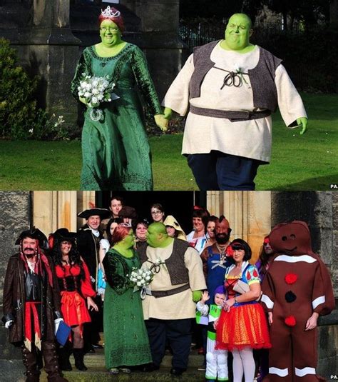 Shrek Themed Wedding Dudley Couple Dressed Like Shrek And Fiona