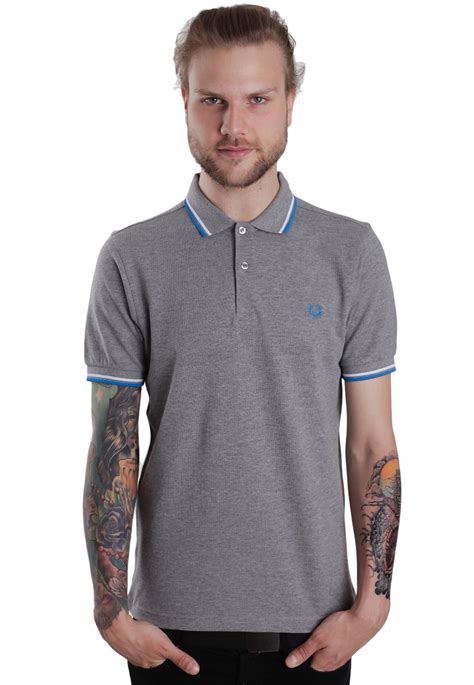 Fred Perry Slim Fit Twin Tipped Steel Marl White Brilliant Blue Polo Worldwide