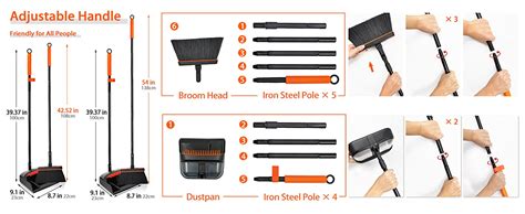 Jehonn Broom And Dustpan Set For Home Long Handle Lightweight 180