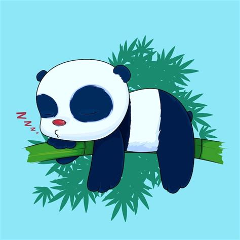 Premium Vector Lazy Panda Sleeping On A Bamboo Cartoon Vector Premium
