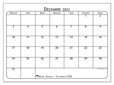 Calendrier Décembre 2023 à Imprimer “51ds” Michel Zbinden Ch