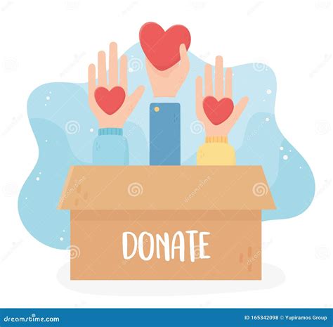 Volunteering Help Charity Donate Hands With Hearts Box Stock Vector