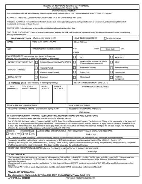 Af Form 40a Fill Out Sign Online And Download Fillable Pdf