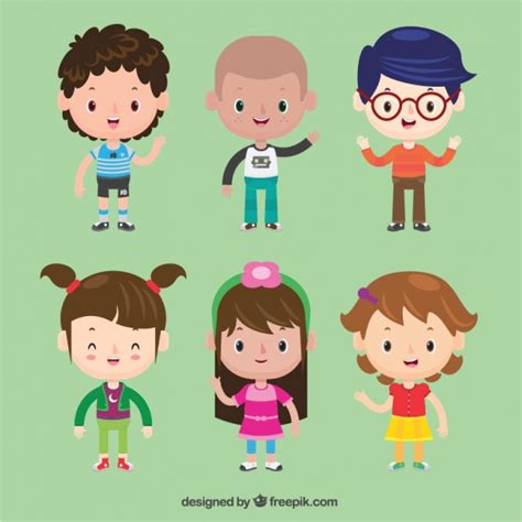 Set Of Beautiful Children Characters Free Vector