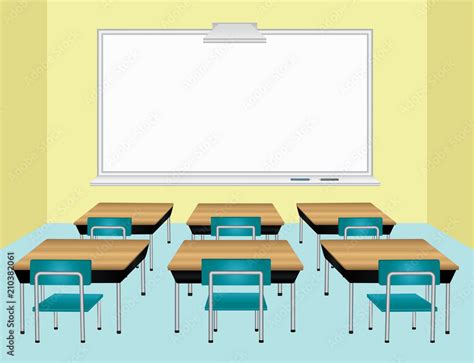 School Classroom With Interactive Whiteboard Background Stock Vector