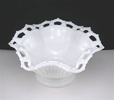 Vintage White Milk Glass Footed Bowl Lace Edge Westmoreland