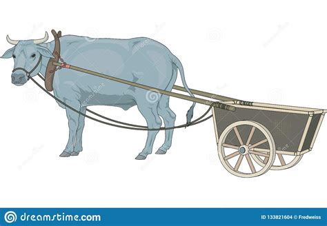 Ox And Cart Illustration Stock Vector Illustration Of Mammals 133821604
