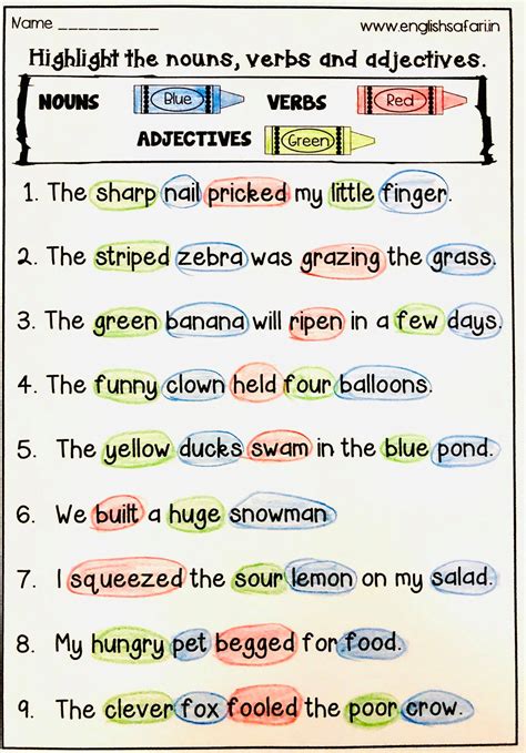 Nouns And Verbs Worksheet