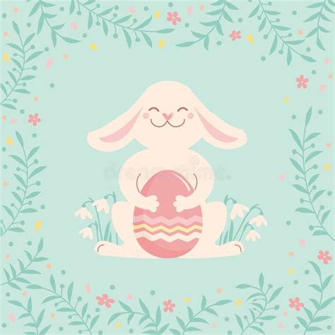 Easter Rabbit And Color Easter Egg Cute Bunny Hold Easter Egg Stock