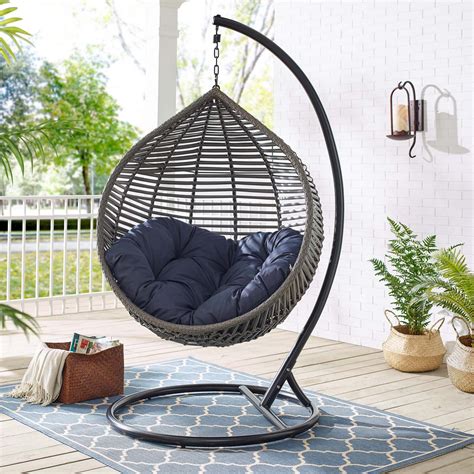 Garner Teardrop Outdoor Patio Swing Chair In Navy Polyester By Modway