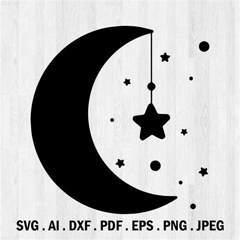 Moon And Stars Svg Celestial File Vector Moon Silhouette Svg Night Moon
