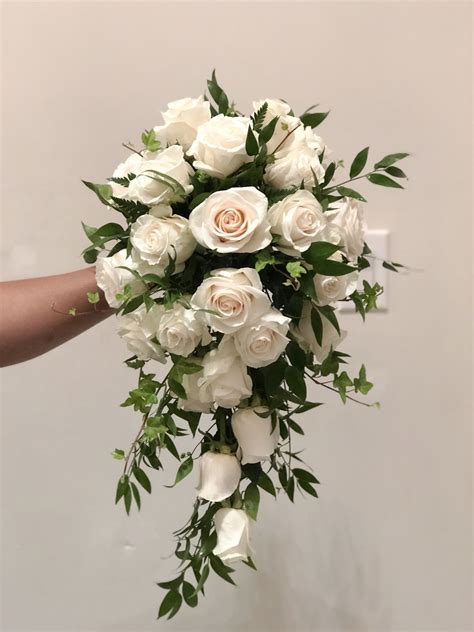 White Roses Cascading Bridal Bouquet White Wedding Bouquets Bridal
