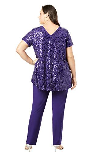Buy Roamans Womens Plus Size Sequin Tunic And Pant Set Made In Usa Formal Sparkly Chiffon 34 W