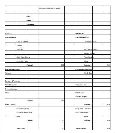 personal balance sheet template   word excel