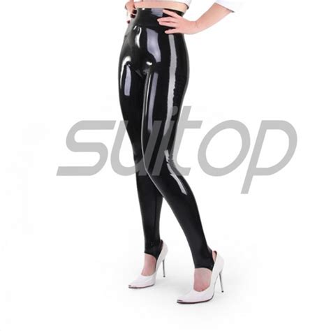 Suitop Super Quality Womens Rubber Latex High Waisted Pants Tight Foot