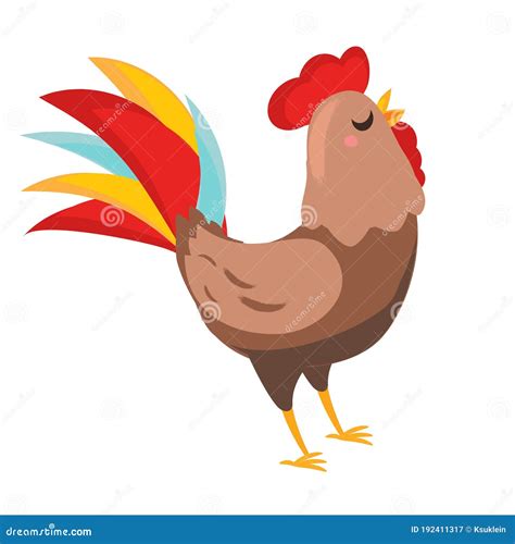 Cute Rooster Cartoon Bird Isolated On White Stock Vector