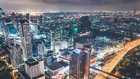 Download Wallpaper 1920x1080 Night City Buildings Aerial View Lights