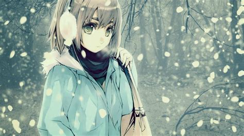 Wallpaper Anime Girl Eyes Hair Winter Snow Hd Widescreen High