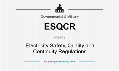 Dialogue around safety within teams do team members talk about safety and share ideas about how to maintain it? What does ESQCR mean? - Definition of ESQCR - ESQCR stands for Electricity Safety, Quality and ...