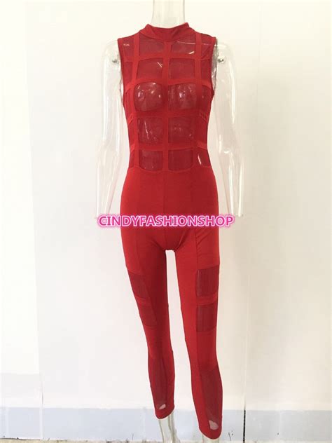 Sexy Women Patchwork Mesh Sleeveless Bodycon Jumpsuitandromper Bodysuit Clubwear Ebay