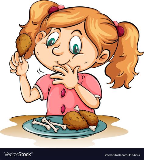 hungry girl eating chicken vector image on vectorstock chicken vector hungry girl chicken