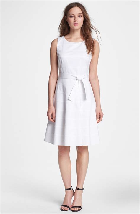 Calvin Klein Banded Fit Flare Dress In White Lyst