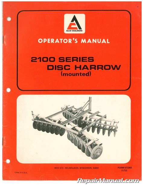 Allis Chalmers 2100 Series Disc Harrow Owners Manual