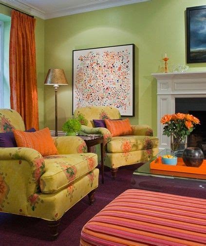 In this fifth avenue dining room, orange chairs complement the green glazed walls. Bright Color Combinations for Interior Decorating by Holly ...