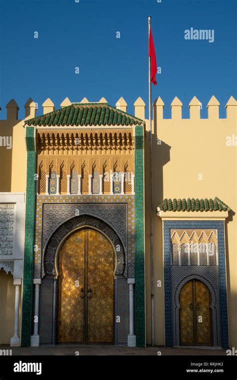 Moorish Gates Battlements And The Moroccan Flag The Facade Of The Dar