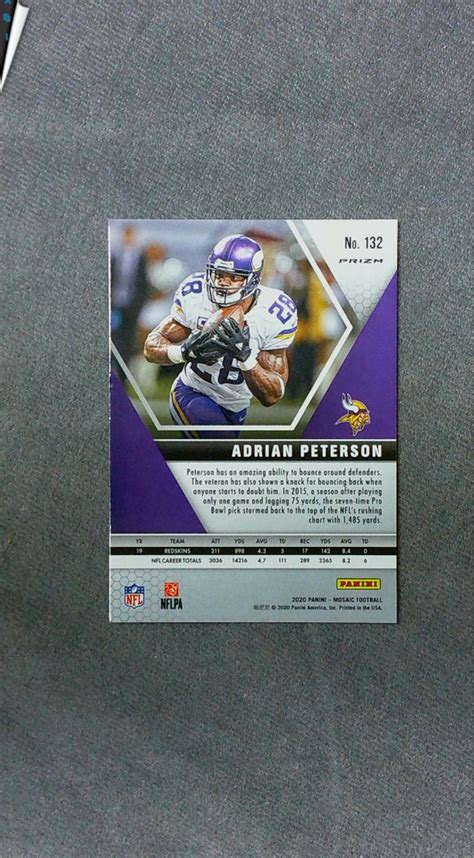 2020 Panini Mosaic No Huddle Silver Prizm 132 Adrian Peterson Vikings