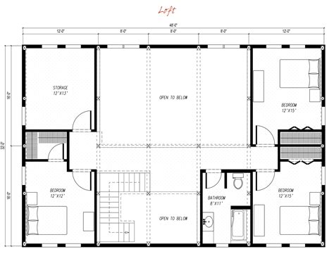 Pre Designed Ponderosa Country Barn Home Loft Floor Plan Layout7 Loft