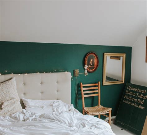 Dark Green Accent Wall With Neutral Bedroom Design