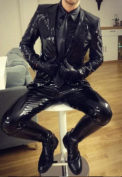 Black Leather Suit Mens Leather Clothing Shiny Clothes Leather Outfit