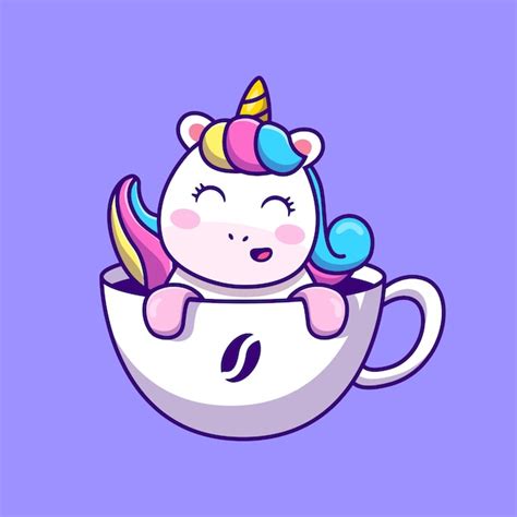 Free Vector Cute Unicorn In Cup Coffee Cartoon Vector Illustration