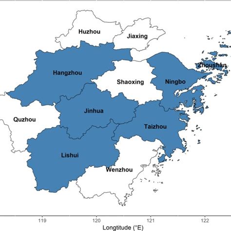 Map Of Zhejiang Province China Highlighting The Cities Of Hangzhou