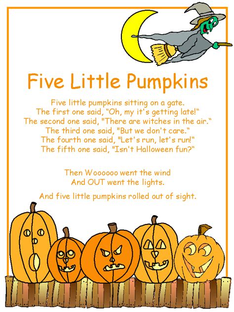 5 Little Pumpkins Poem Halloween Poems For Kids Halloween Rhymes