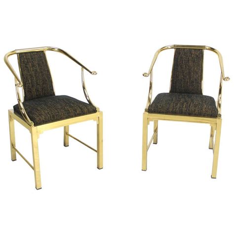 Mid-Century Modern Pair of Brass Barrel Back Chairs by Mastercraft For