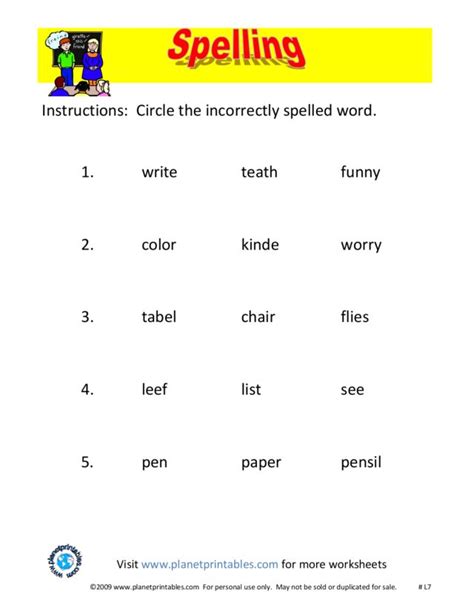 Spelling: circle the incorrectly spelled word Worksheet for 1st - 2nd ...
