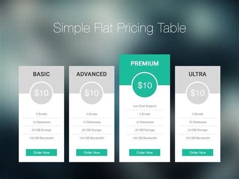 Simple Flat Pricing Table Business Ppt Price Plan Pricing Table Ui