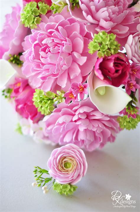 Dk Designs Pink And Green Bridal Bouquet And Boutonniere
