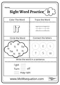sight words worksheets  kindergarten  set momsequation