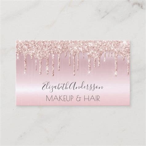 Rose Gold Glitter Drip Glam Metallic Makeup Hair Business Card