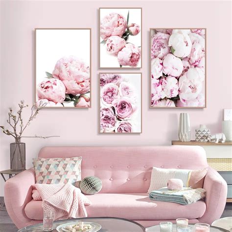Peony Print Floral Botanical Wall Art Pastel Pink Flowers Poster Canvas