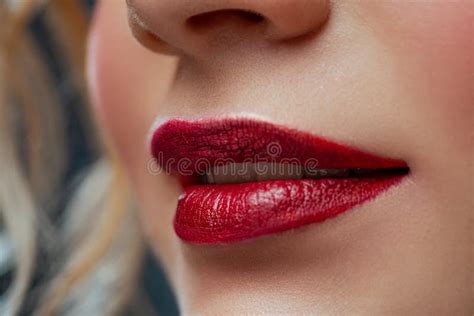 Woman With Red Lips Close Up Smoking French Inhale Stock Image Image
