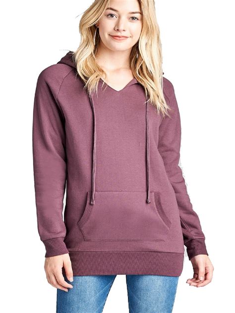 Made By Olivia Made By Olivia Womens Casual V Neck Long Sleeve Hoodie Sweatshirt Pullover