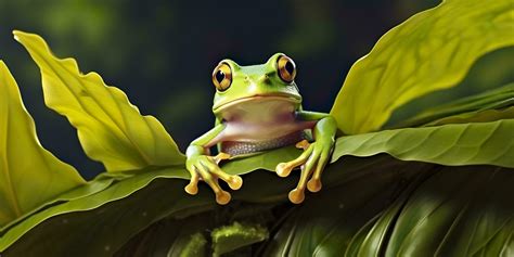 Dumpy Frog On Leaves Frog Amphibian Reptile Generative Ai 28823860
