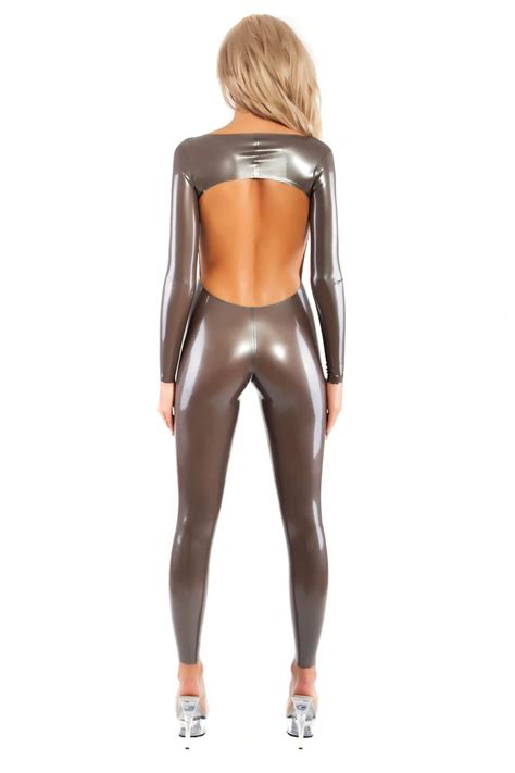 Latex Catsuit With Open Back And Front Zipper Etsy