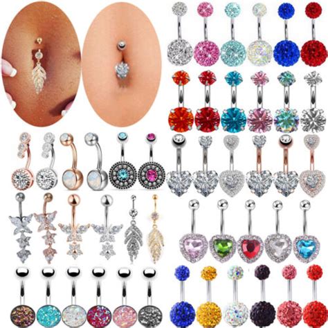 New Belly Button Rings Dangle Crystal Rhinestone Navel Bar Barbell Body